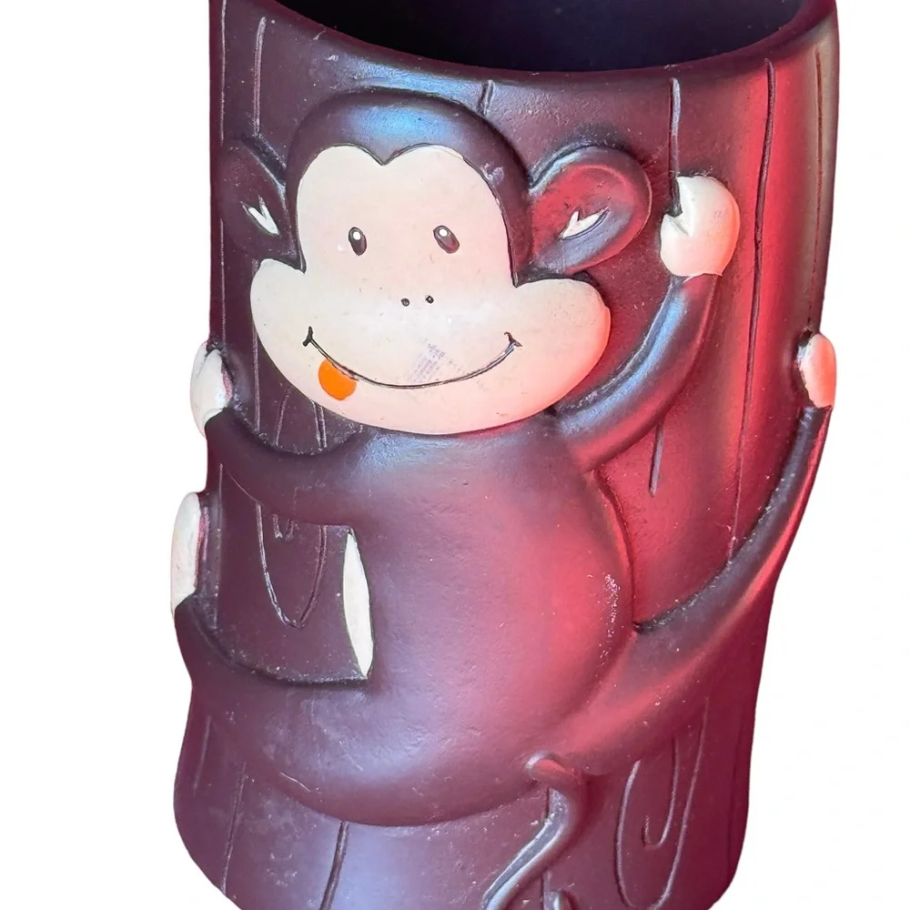 Little brown monkey bathroom toothbrush holder cup